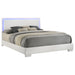 Felicity Wood Eastern King LED Panel Bed by CoasterEssence with white high gloss finish and modern furniture design.