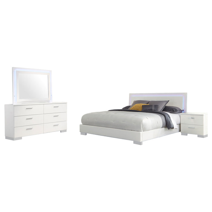 CoasterEssence Felicity 4-piece California king bedroom set in white high gloss finish