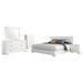 CoasterEssence Felicity 5-piece queen bedroom set in white high gloss with bed, nightstands, dresser, and mirror