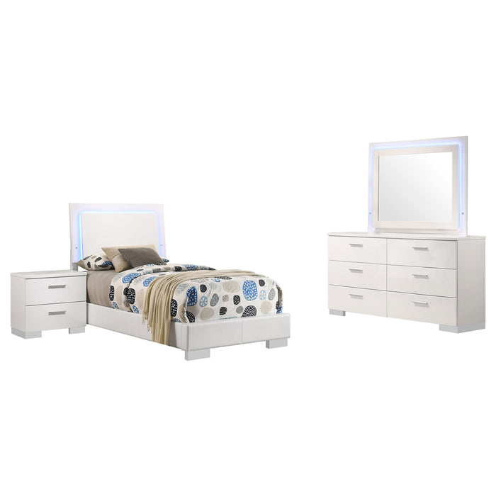 CoasterEssence Felicity 4-piece twin bedroom set in white high gloss furniture finish