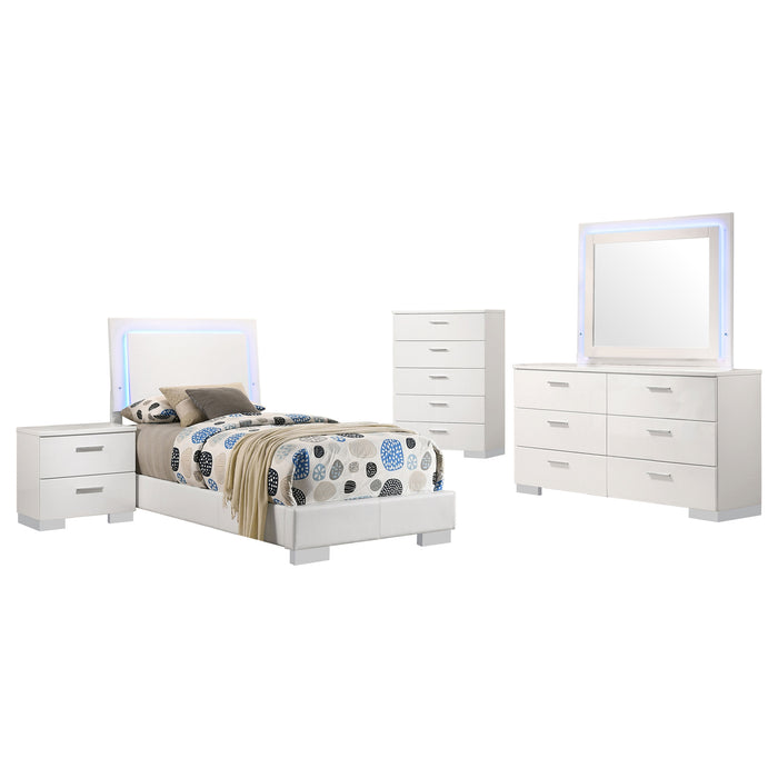 CoasterEssence Felicity 5-piece twin bedroom set in white high gloss finish