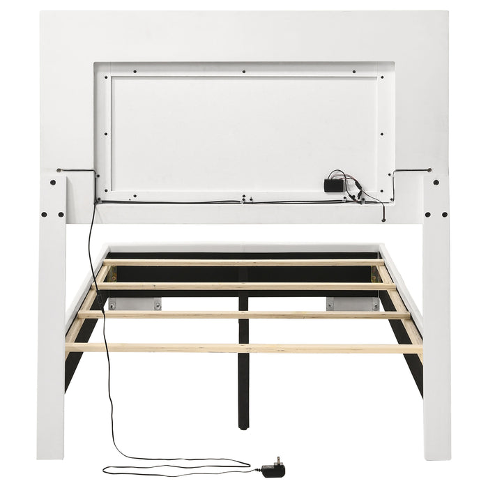 CoasterEssence Felicity Wood Twin LED Panel Bed in white high gloss finish