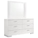White high gloss Felicity 6-drawer wood dresser with mirror by CoasterEssence, showcasing sleek modern furniture design.