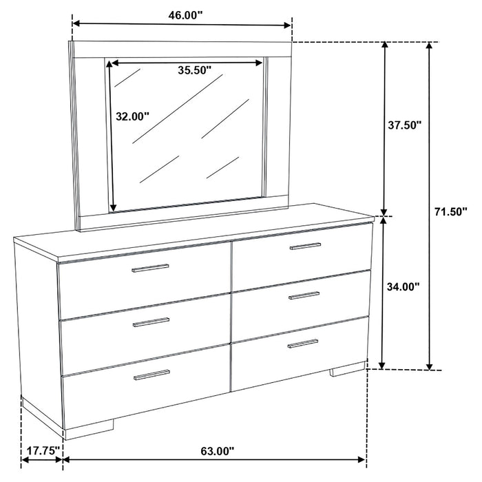 Felicity 6-drawer Wood Dresser with Mirror White High Gloss