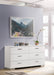 White high gloss Felicity 6-drawer dresser by CoasterEssence, showing sleek modern furniture with silver drawer handles and smooth finish.