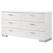 White high gloss Felicity 6-drawer dresser by CoasterEssence, showcasing sleek modern furniture with spacious drawers and smooth finish.