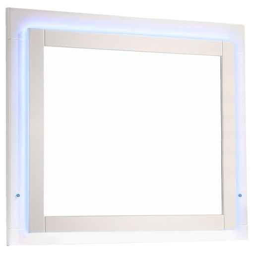 Felicity Wood LED Dresser Mirror in white high gloss, modern furniture piece with built-in LED lighting and sleek design.