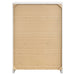 White high gloss Felicity 5-drawer bedroom chest by CoasterEssence, showcasing sleek modern furniture with clean lines.