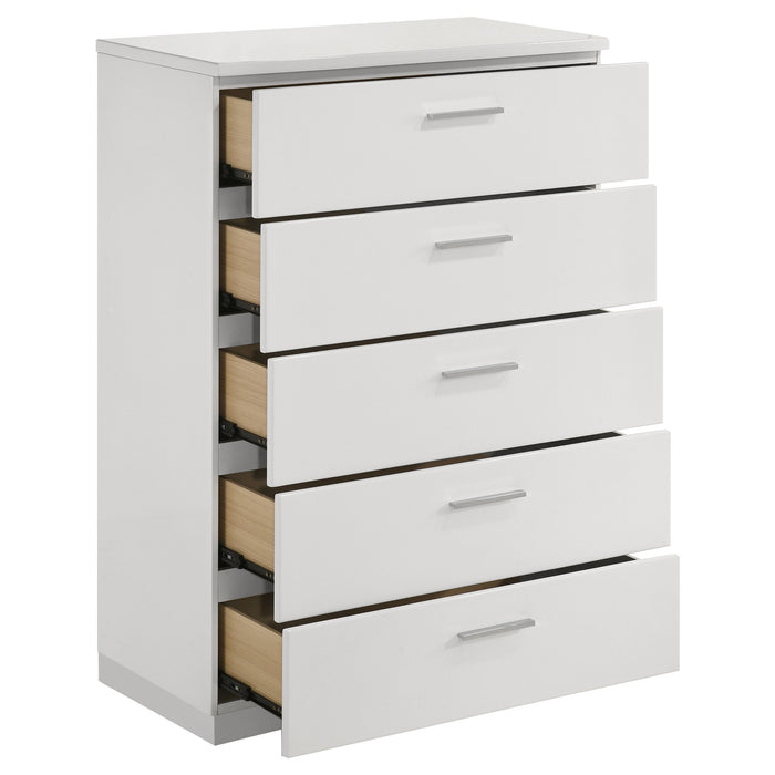 Felicity 5-drawer Bedroom Chest White High Gloss