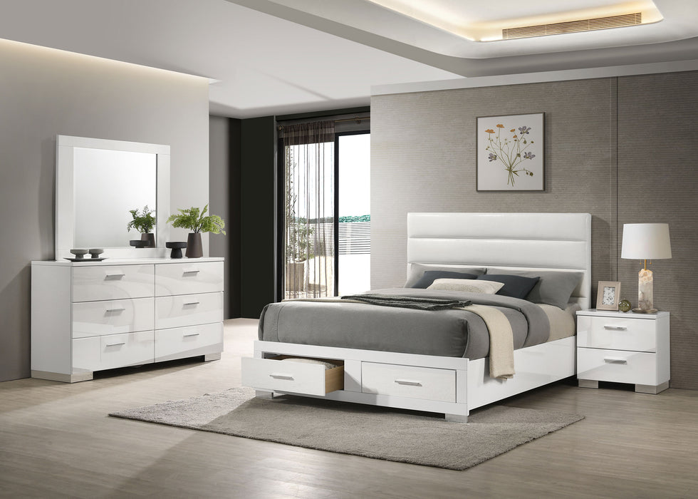 Felicity 4-piece Eastern King platform bedroom set by CoasterEveryday, featuring white finish with a modern furniture design.
