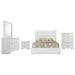 Felicity 5-piece full bedroom set by CoasterEveryday featuring white high gloss finish, includes bed frame, dresser, and nightstands.