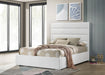 White Felicity 53-inch upholstered full platform bed from CoasterEveryday, featuring a modern, padded headboard and sleek design.