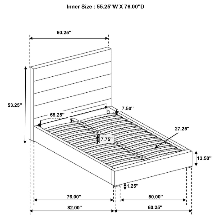 White Felicity 53-inch upholstered full platform bed by CoasterEveryday with padded headboard and sleek modern design.