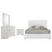 Felicity 4-piece Eastern King bedroom furniture set by CoasterEveryday in white high gloss finish, including bed frame and matching pieces