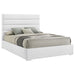 White upholstered Felicity 53-inch queen platform bed with padded headboard and sleek wooden frame, modern bedroom furniture.