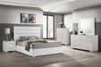 White Felicity 53-inch upholstered queen platform bed with padded headboard and sleek design, made by CoasterEveryday furniture.