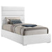 White upholstered Felicity 53-inch twin platform bed from CoasterEveryday with a padded headboard and sleek design.