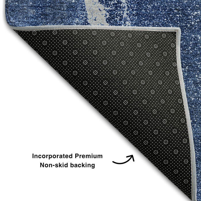9' X 12' Abstract Washable Area Rug With UV Protection (647415) - Navy Blue / Ivory