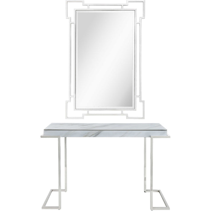 Faux Marble Mirrored Sled Console Table (Set of 2) - White And Silver