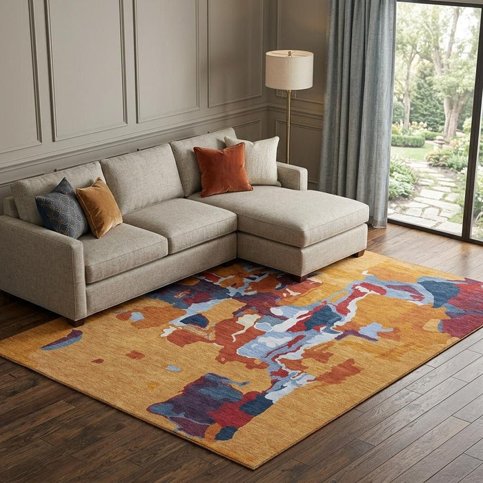 10' X 14' Abstract Washable Area Rug With UV Protection (680705) - Copper / Blue / Orange