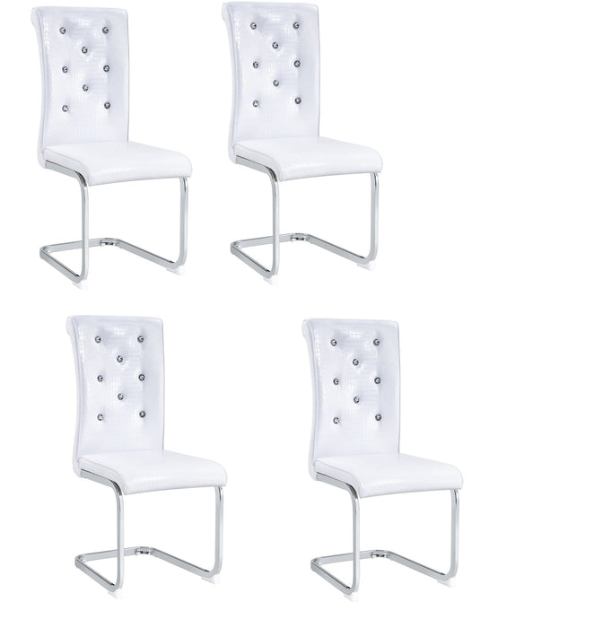Faux Leather Metal Dining Side Chairs (Set of 4) - White / Silver