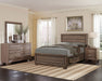CoasterEveryday Kauffman 4-piece Eastern King bedroom set in washed taupe, showing bed frame, headboard, and matching furniture pieces.