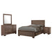 CoasterEveryday Kauffman 4-piece Eastern King bedroom furniture set in washed taupe, includes bed frame, nightstands, and dresser.