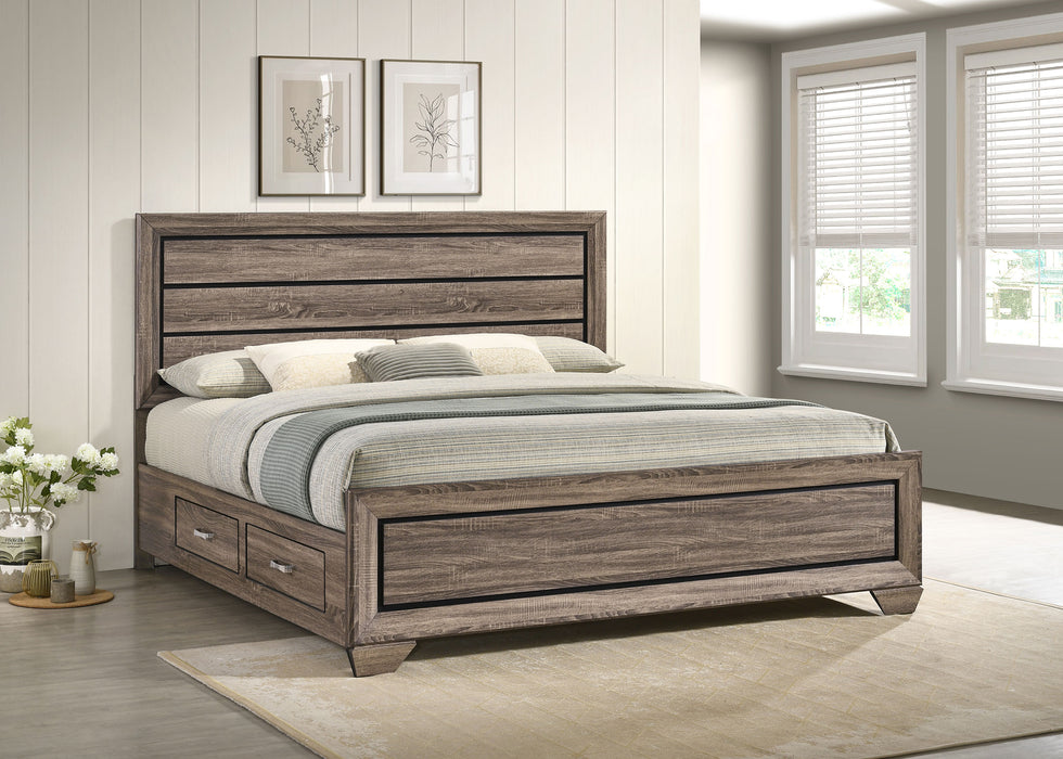 Kauffman Wood Eastern King Storage Panel Bed Washed Taupe