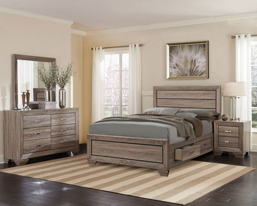 California King storage panel bed by CoasterEveryday, Kauffman Wood in washed taupe with a sleek wooden finish