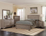 California King storage panel bed in washed taupe wood, featuring a CoasterEveryday Kauffman design with sleek furniture style.