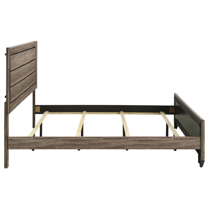 Kauffman Wood Eastern King Panel Bed by CoasterEveryday in washed taupe finish, showcasing the headboard and frame details.