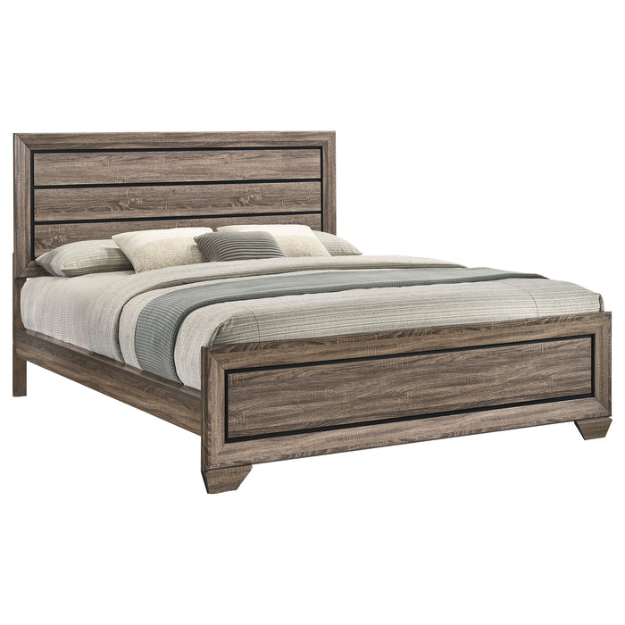 California King panel bed in washed taupe wood with sleek design and sturdy frame, by CoasterEveryday.