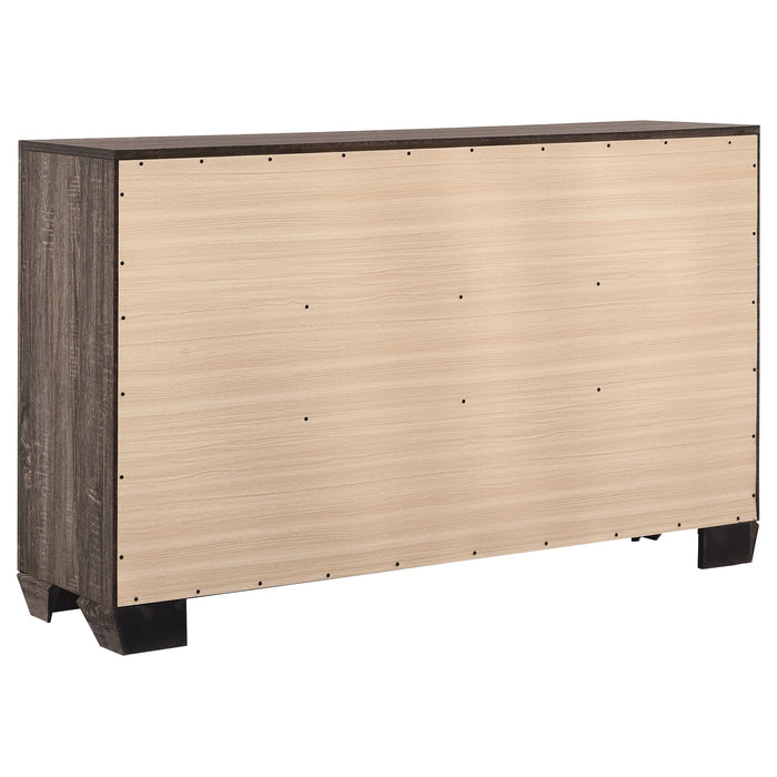 Kauffman 4-piece queen bedroom furniture set in washed taupe, includes bed frame, dresser, nightstands, and mirror, by CoasterEveryday