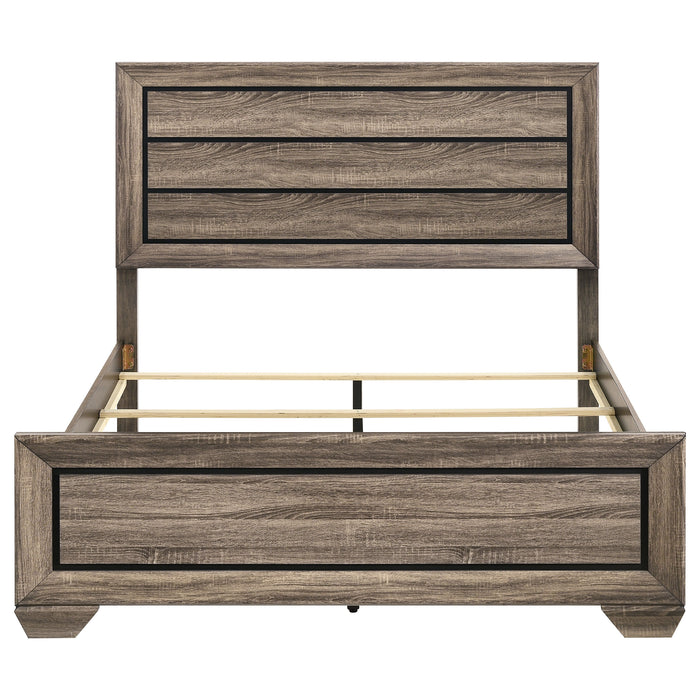 Kauffman Wood Queen Panel Bed in washed taupe finish, featuring a classic wooden design and sturdy frame, from CoasterEveryday.