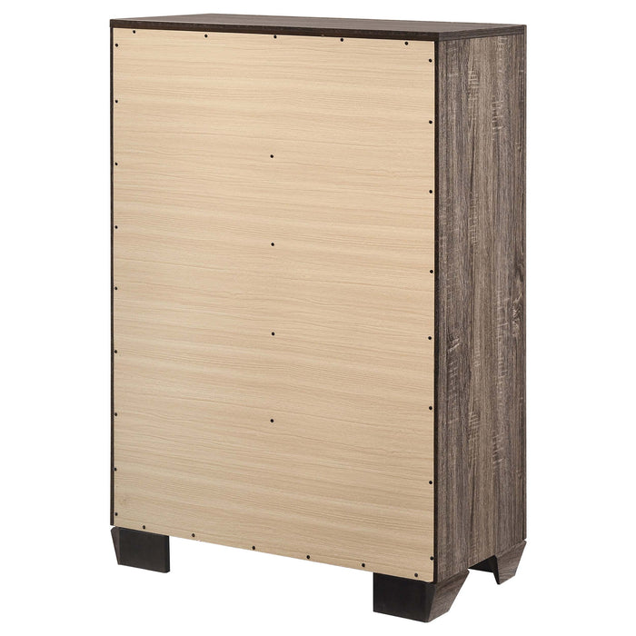 CoasterEveryday Kauffman 5-drawer bedroom chest in washed taupe with sleek drawer handles and modern furniture design.