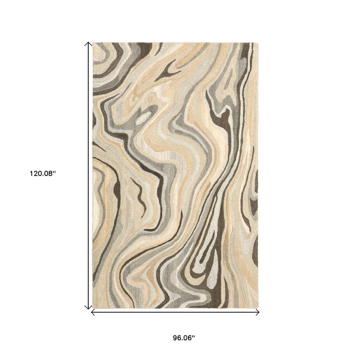 8' X 10' Wool Abstract Hand Tufted Area Rug - Beige / Charcoal