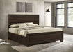 Dark cocoa Kauffman Wood Eastern King Storage Panel Bed by CoasterEveryday, featuring a sturdy wooden frame and built-in storage drawers.