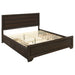 Dark cocoa Kauffman 4-piece California King bedroom furniture set by CoasterEveryday, including bed, dresser, and nightstands.