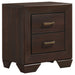 CoasterEveryday Kauffman 4-piece California King bedroom set in dark cocoa wood with bed frame, dresser, and nightstands displayed.