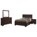 CoasterEveryday Kauffman 4-piece queen bedroom set in dark cocoa wood, including bed, dresser, and nightstands, with modern design.
