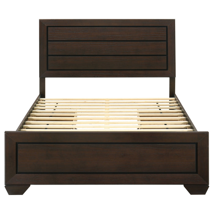 Kauffman Wood Queen Storage Panel Bed by CoasterEveryday in dark cocoa finish, showing the headboard and storage drawers.