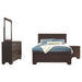 Kauffman 4-piece Eastern King bedroom set by CoasterEveryday in dark cocoa finish, includes bed frame, dresser, mirror, and nightstands.