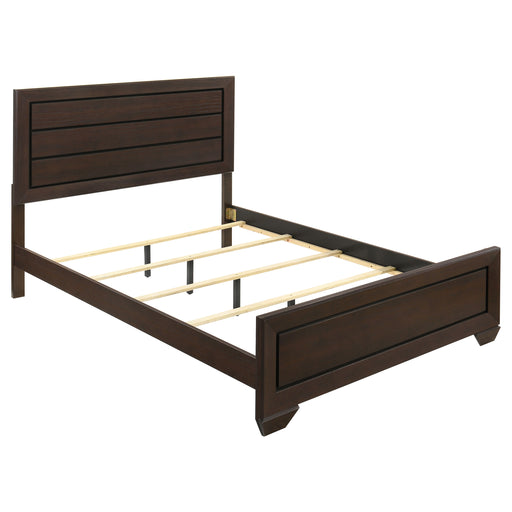 Dark cocoa Kauffman Wood Queen Panel Bed by CoasterEveryday showing a sturdy wooden bed frame with a high headboard and classic design.