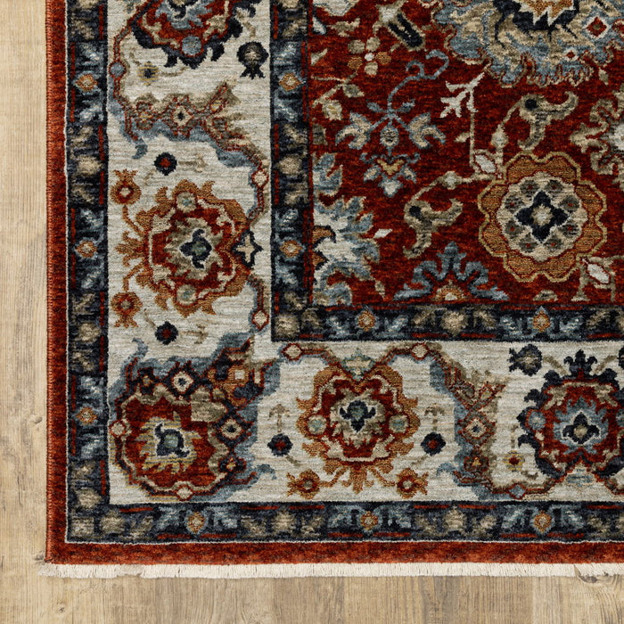 10' x 13' Oriental Power Loom Stain Resistant Area Rug With Fringe - Red Blue Ivory Gold And Navy