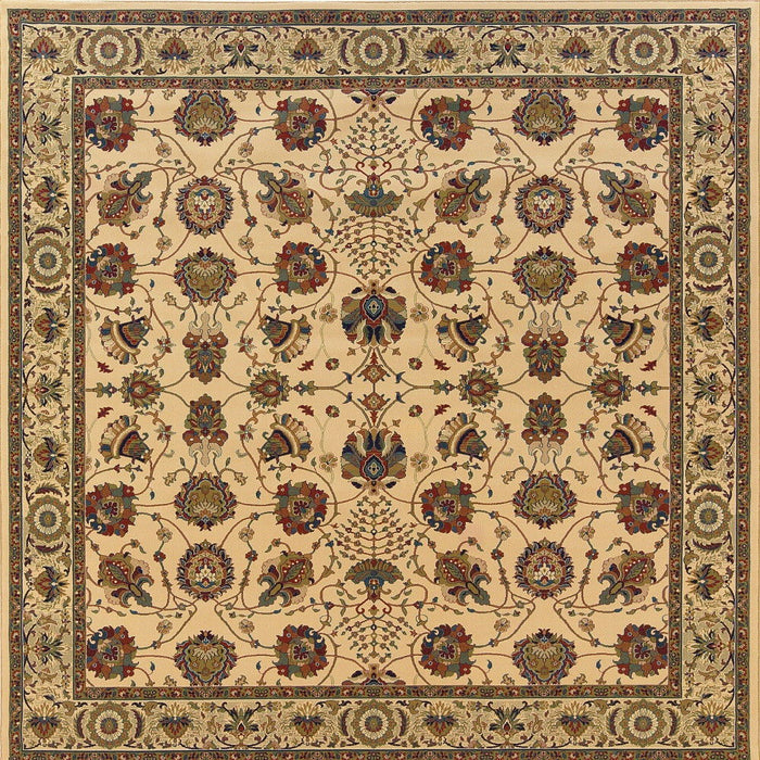 8' Traditional Oriental Polypropylene Square Rug - Ivory And Red