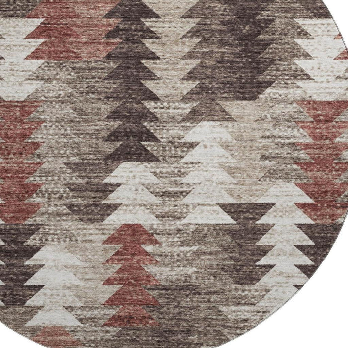 8' Southwestern Washable Round Rug With UV Protection - Chocolate