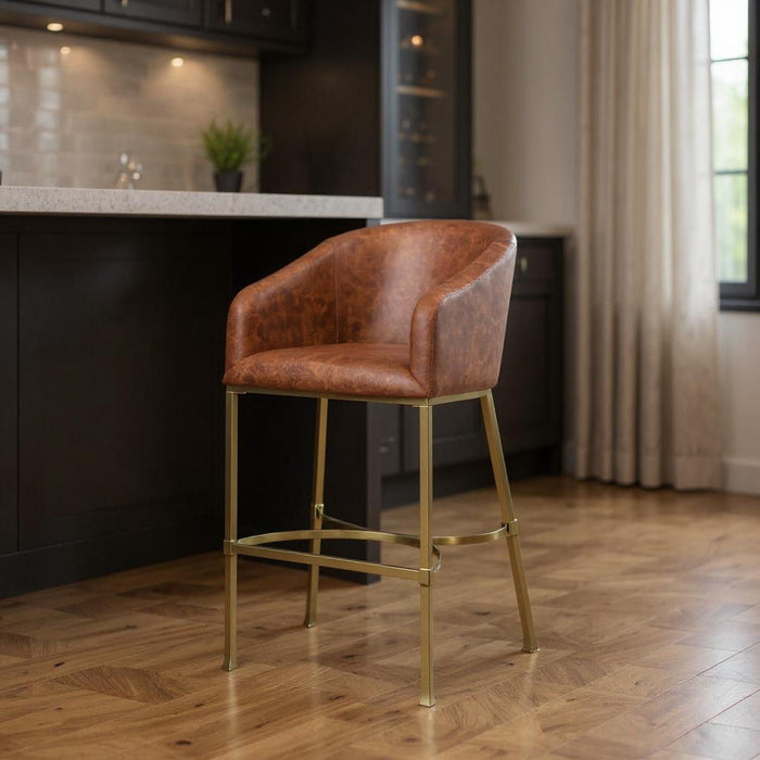 Fabric Low Back Bar Height Bar Chair - Brown / Gold