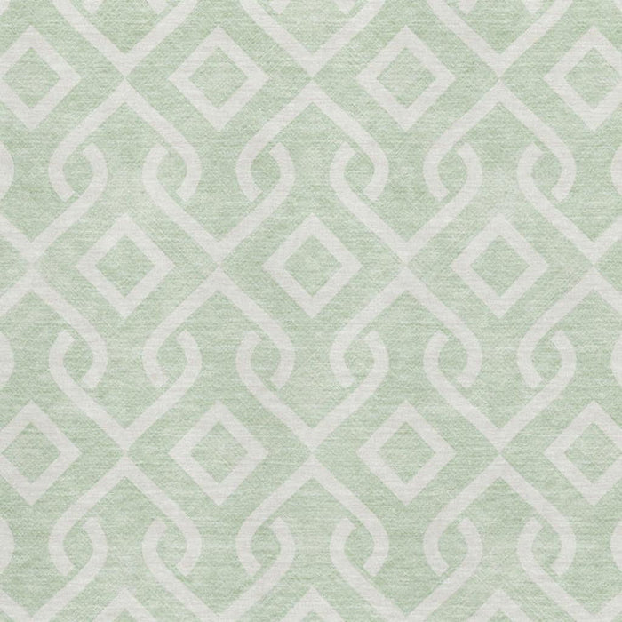 10' X 14' Geometric Washable Area Rug With UV Protection (652533) - Mint Green / Ivory