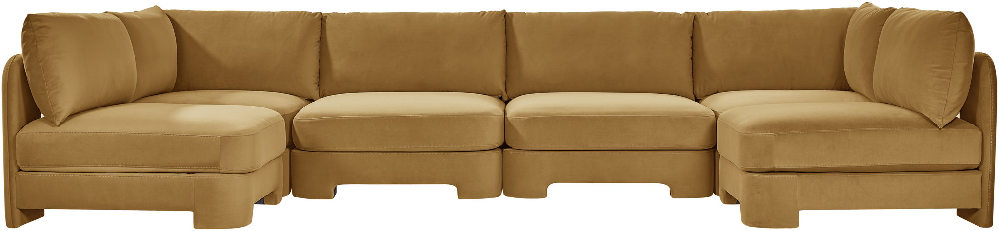 Meridian Furniture Hammond velvet performance fabric U-shaped sectional with armless stations, plush upholstery, and modern design.