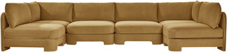 Meridian Furniture Hammond velvet performance fabric U-shaped sectional with armless stations, plush upholstery, and modern design.